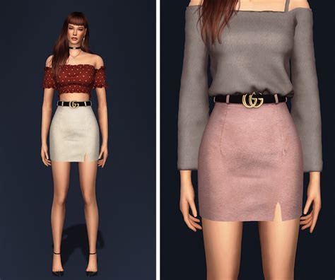 gucci layered brown leather skirt|Gucci skirt sims 4.